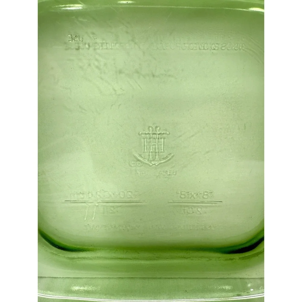 Vintage Anchor Hocking Green Glass 8x8 Baking Dish w/ Handles EUC Retro‎ Avocado